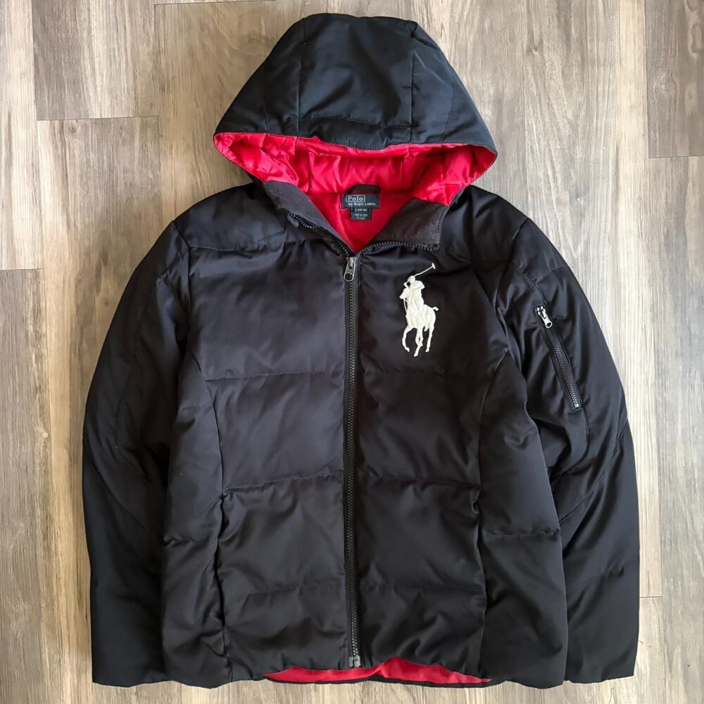 Polo Ralph Lauren Performance Down Puffer Jacket Black Youth Size L 14-16 Hooded
